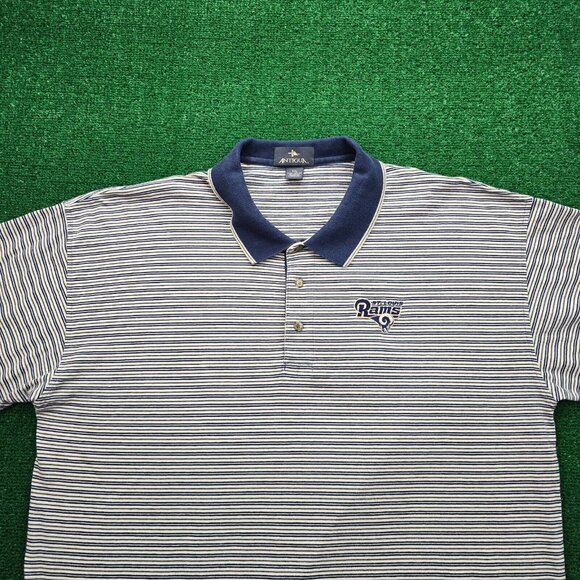 St Louis Rams Polo Shirt Mens 2XL Striped Short Sleeve Vintage NFL Football - Picture 2 of 7